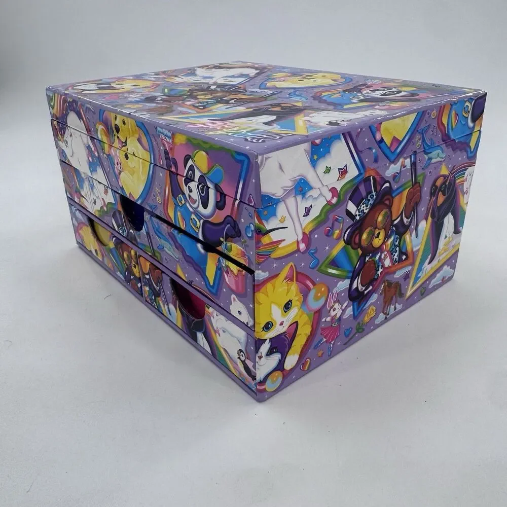 VTG 90s Lisa Frank Jewelry Trinket Stationary Storage Box and 6 Charms Fast Ship